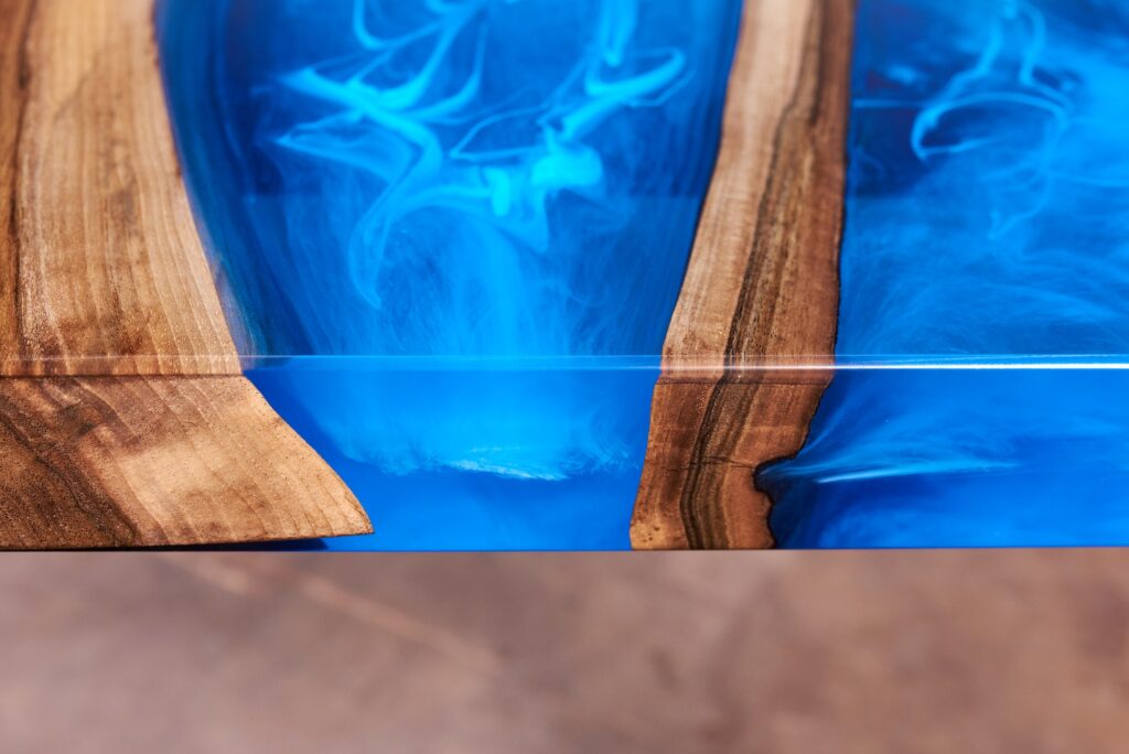 Texture of a wooden table with epoxy resin.